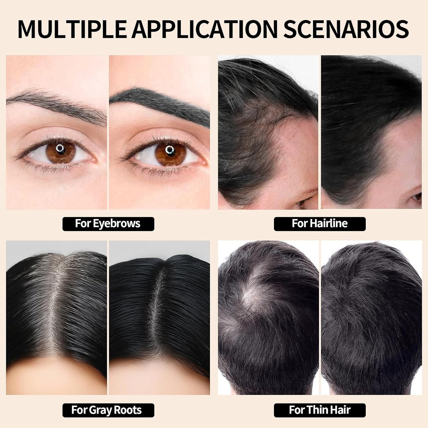 Root Touch Up Powder - 5PCS Gray Coverage Hair Color | Instantly Conceals Thinning Hair & Bald Spots (Black)