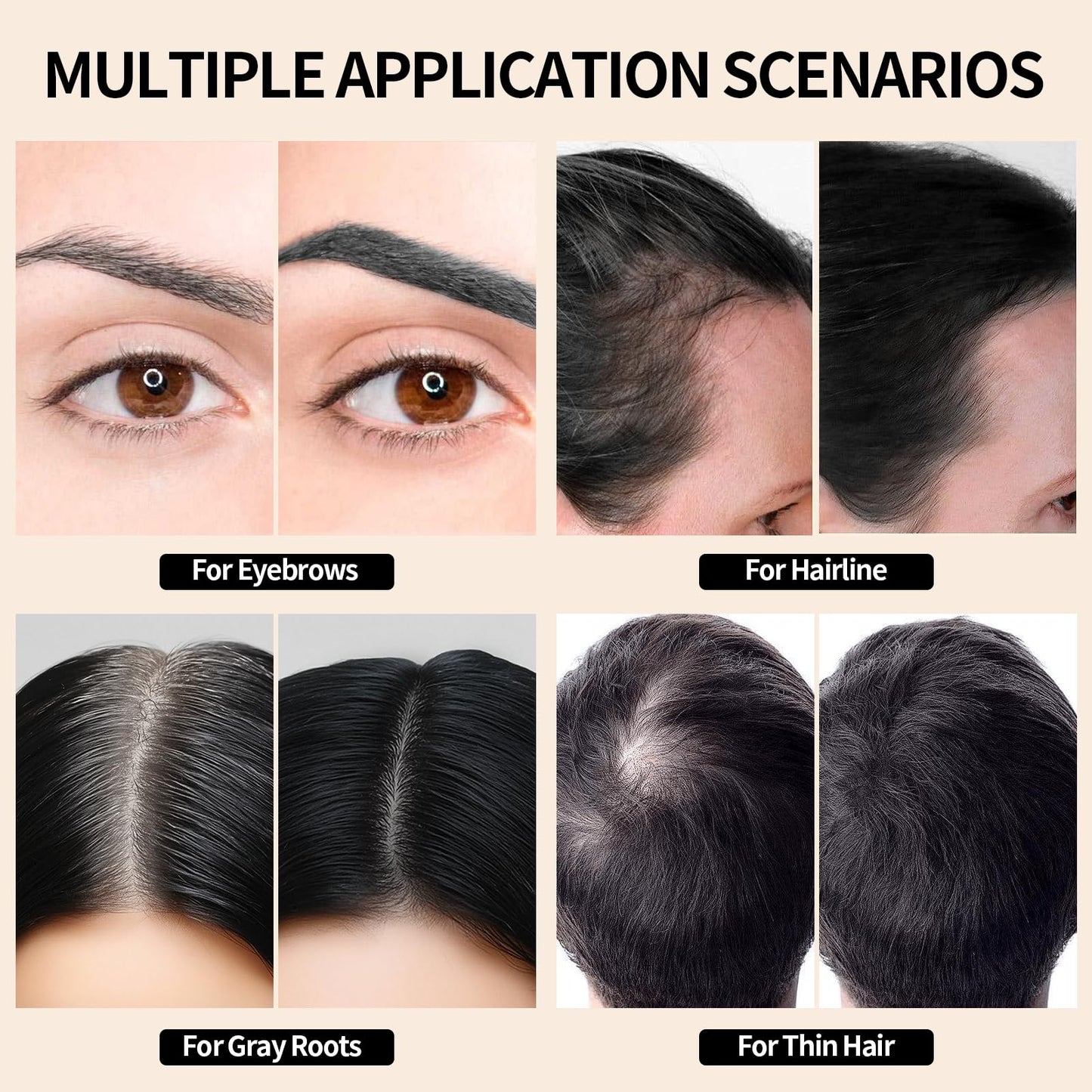 5PCS Root Cover Up Powder, Root Touch Up Hair Color for Gray Coverage, Hairline Powder Instantly Conceals Hair Loss Thinning Hair Bald Spot for Women & Men (Black)