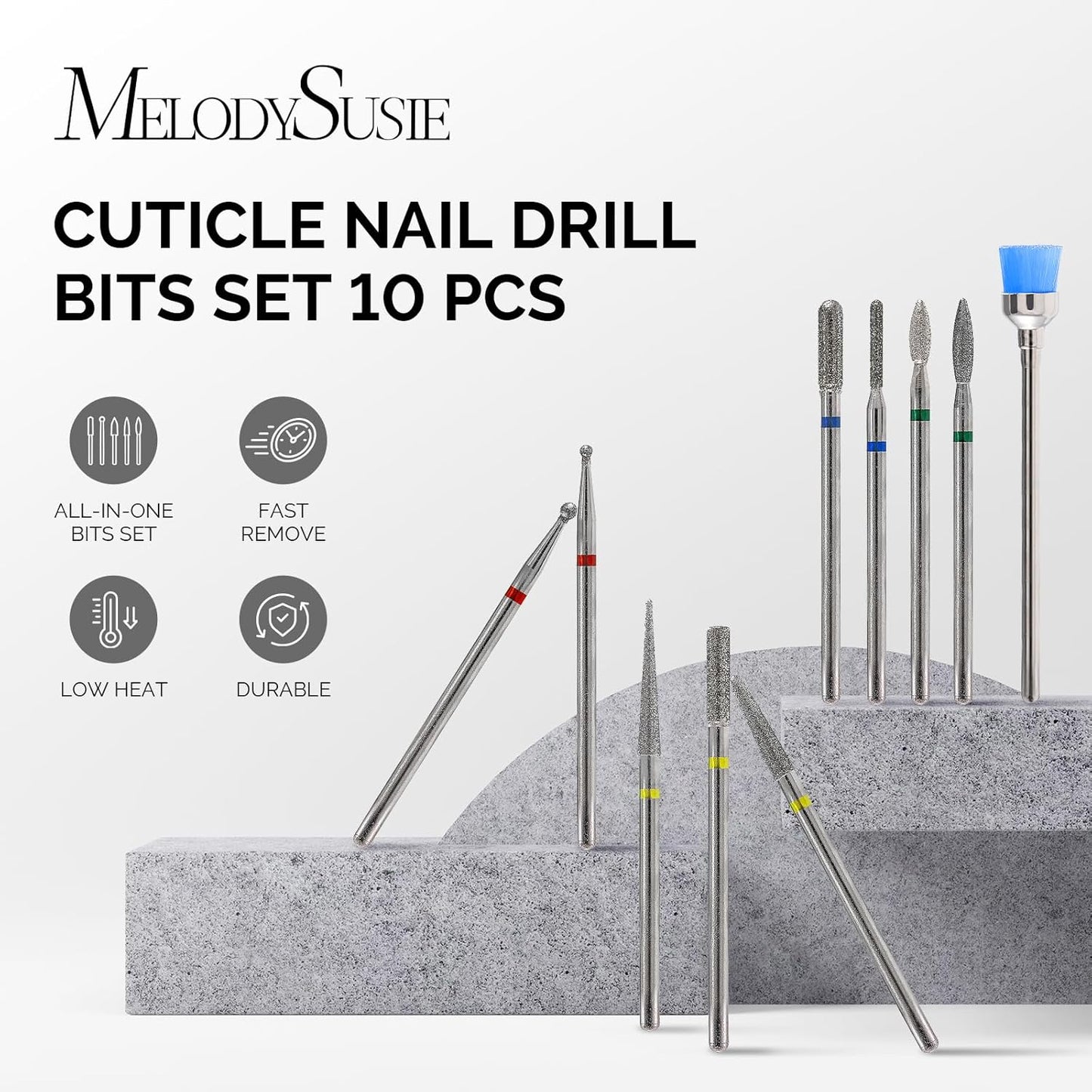 10pcs Nail Drill Bits Set - 3/32 Inch Diamond Cuticle Bits for E-File | Manicure & Pedicure Tools for Acrylic Gel Nails