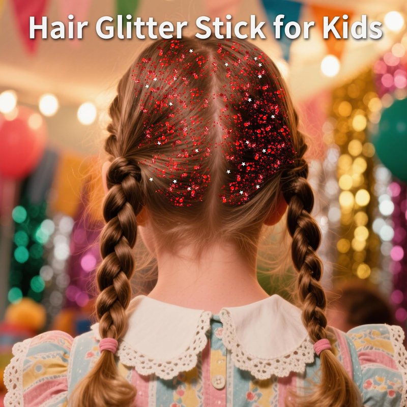 USA Flag Red Hair Glitter Stick - Waterproof Face & Body Glitter Makeup for Fourth of July | Patriotic Rave Accessories