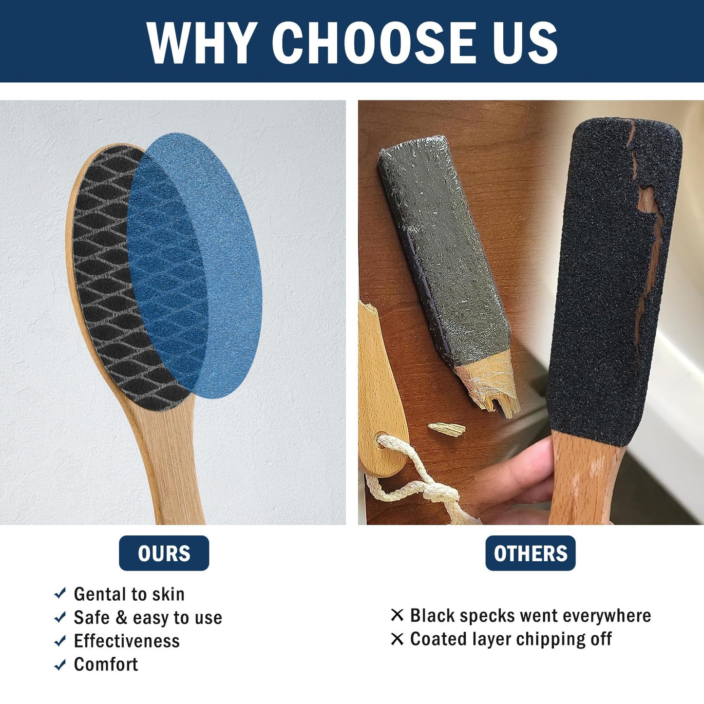 FVION Bamboo Foot File Callus Remover - Portable Foot Scrubber Pedicure Feet Sander File, Double-Sided Heel Scraper for Smooth and Soft Feet