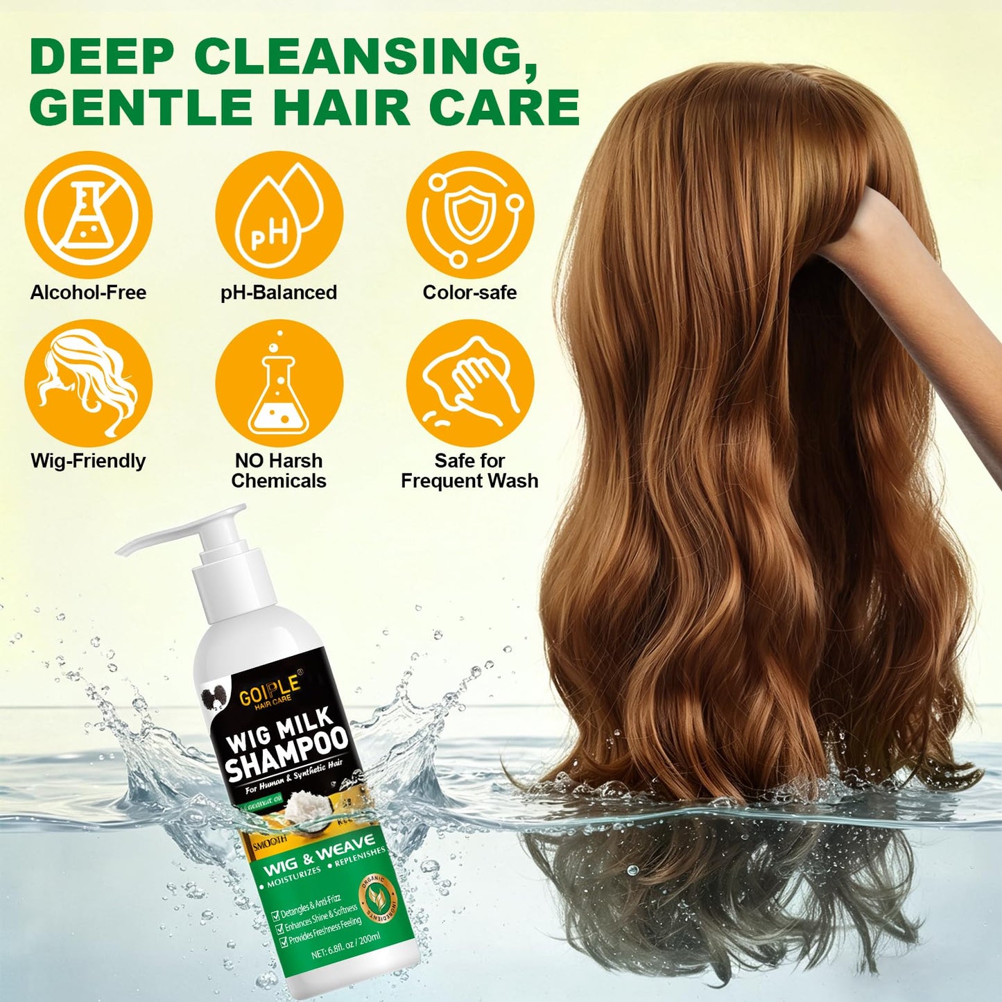 Wig Shampoo for Human & Synthetic Wigs Detangle and Anti-Frizz, Adds Body & Volume, Hydrates & Moisturizes, Promotes Silkiness & Shine, Easy Combing | Wig Shampoo for Synthetic Wigs Gently Cleanses