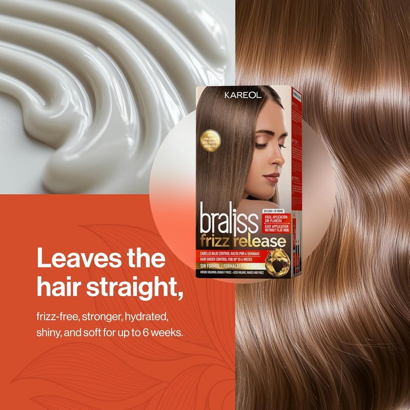 Braliss Frizz Release Hair Straightening Kit - No Flat Iron Needed, Formaldehyde-Free, 6 Weeks of Smooth Hair