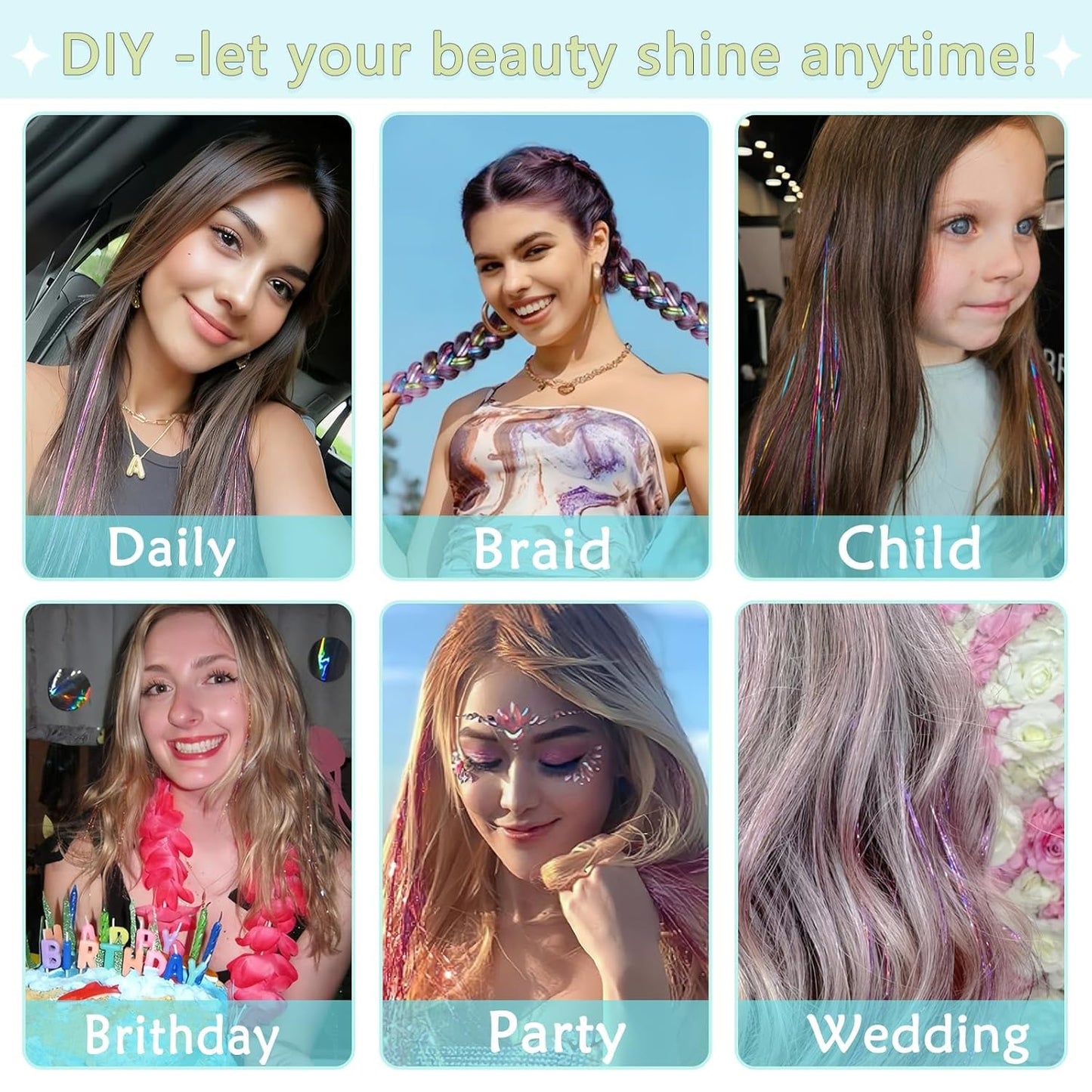Hair Tinsel Kit - 18 Colors Fairy Tinsel Hair Extensions | Holographic, Heat Resistant Glitter for Festivals