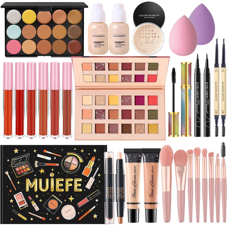 Makeup Kit for Women - Complete Beginner Makeup Set with Eyeshadow Palette, Foundation, Lip Gloss & Brushes | Perfect Gift for Teen Girls