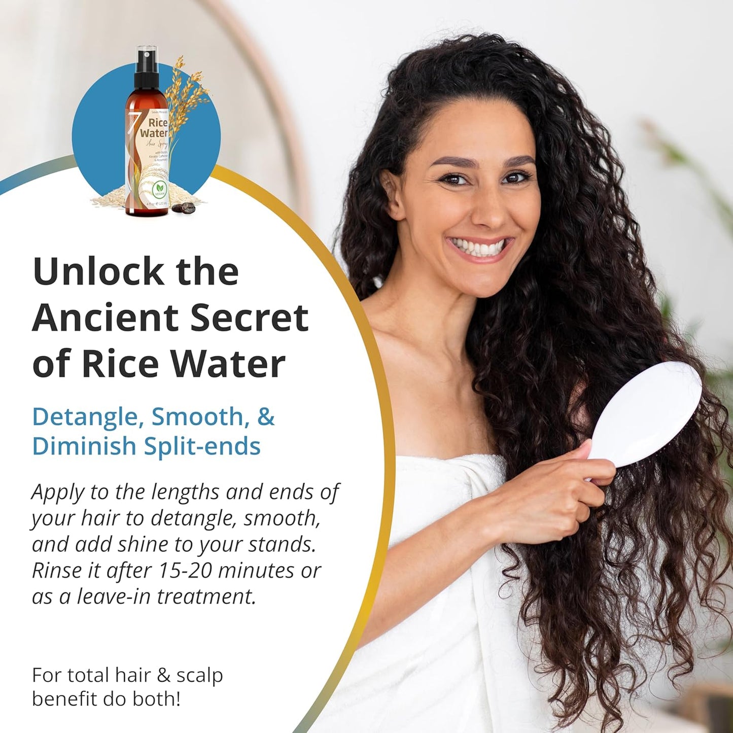 Fermented Rice Water Spray for Hair Growth - Rosemary, Biotin & Caffeine Infused | Vegan, Non-Greasy, 4 fl oz