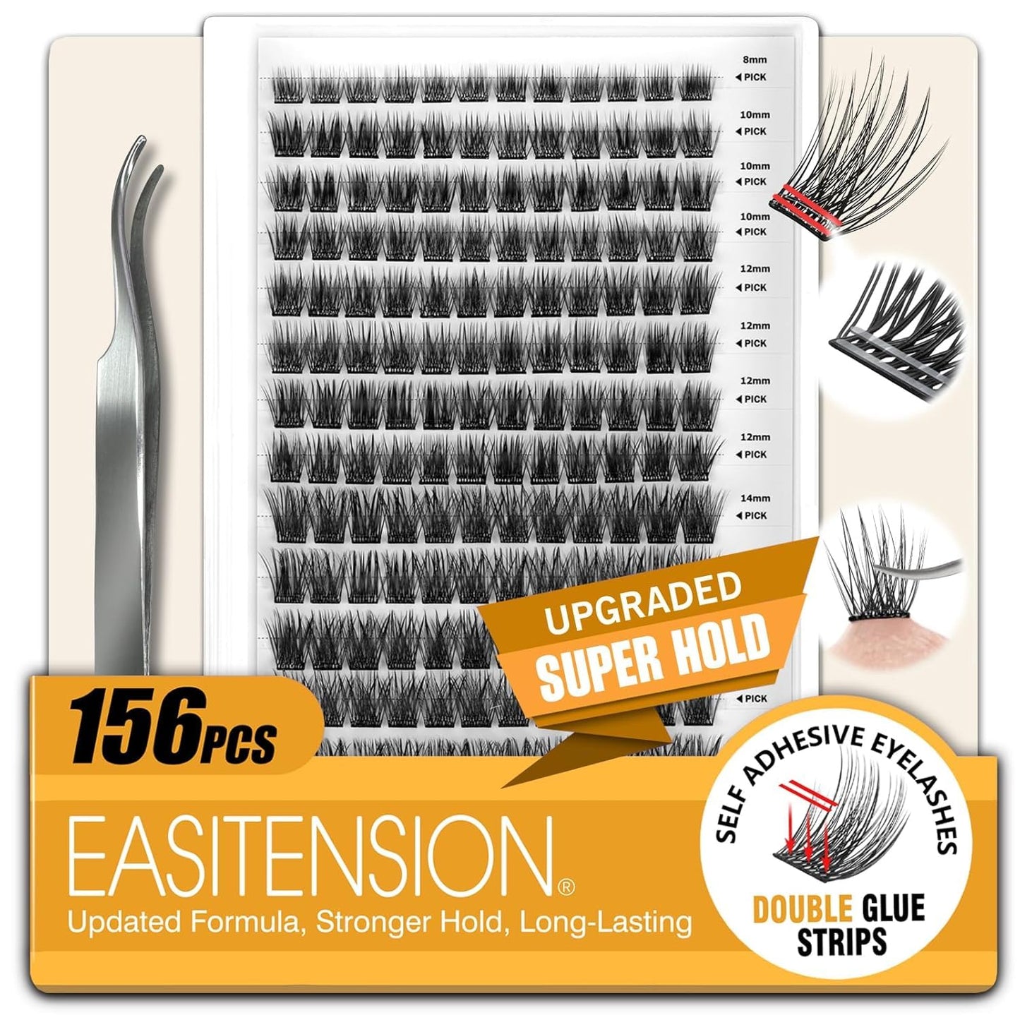 Self-Adhesive Eyelash Clusters Kit - 156 PCS DIY Pre-Glued Lashes | No Glue, No Remover, No Residue