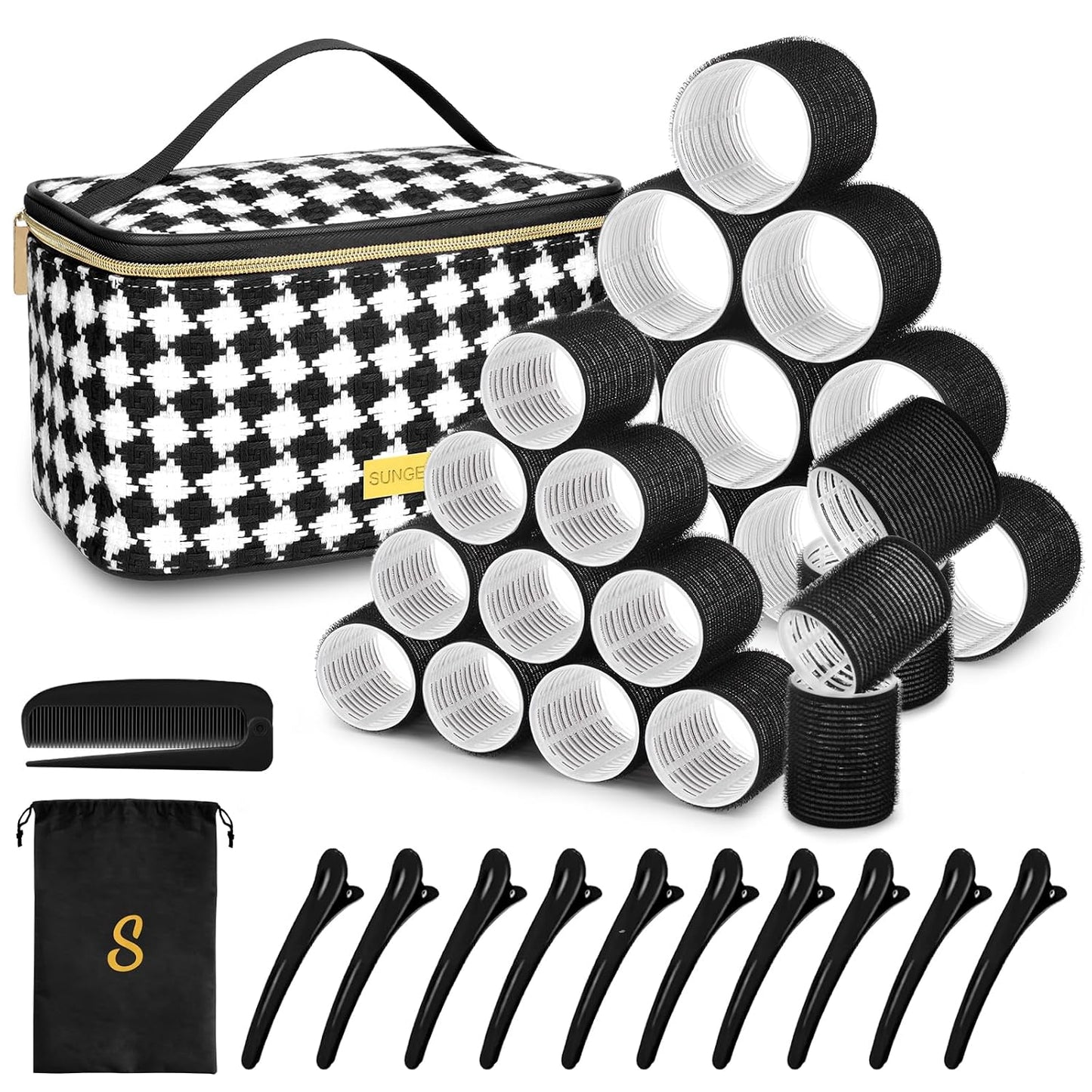 Hair Roller Set - 18 Pcs Curlers with Clips & Comb for DIY Hairstyles | 3 Sizes Included