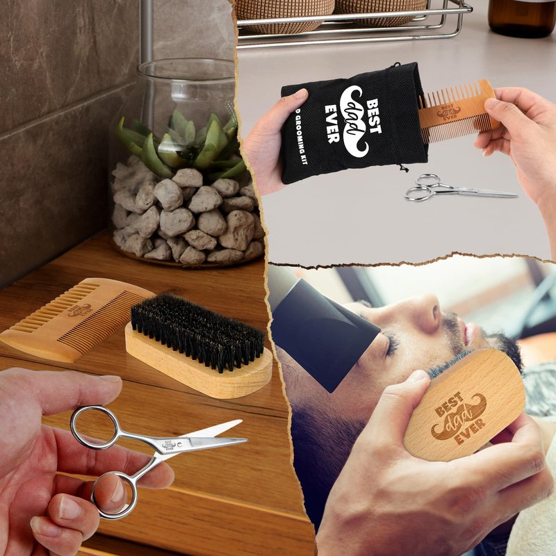 AXIARA Dad Gifts for Fathers Day from Daughter Son - Beard Kit for Men Grooming and Care with Brush, Comb, Scissors & Storage Bag - Best Dad Ever Gifts for Dad Father Stepdad, Beard Growth Kit for Men