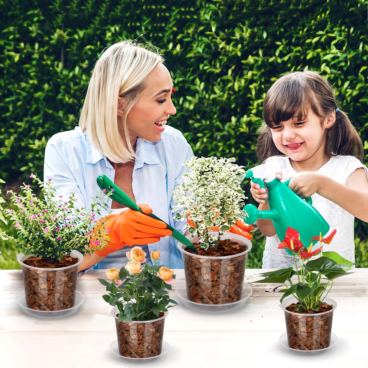 HQAUT 4/6/8/10 Inch Clear Nursery Pots with Drainage and Saucers, 24 Pack Clear Plant Pots, Variety Size Plastic Orchid Flower Pot for Indoor Outdoor