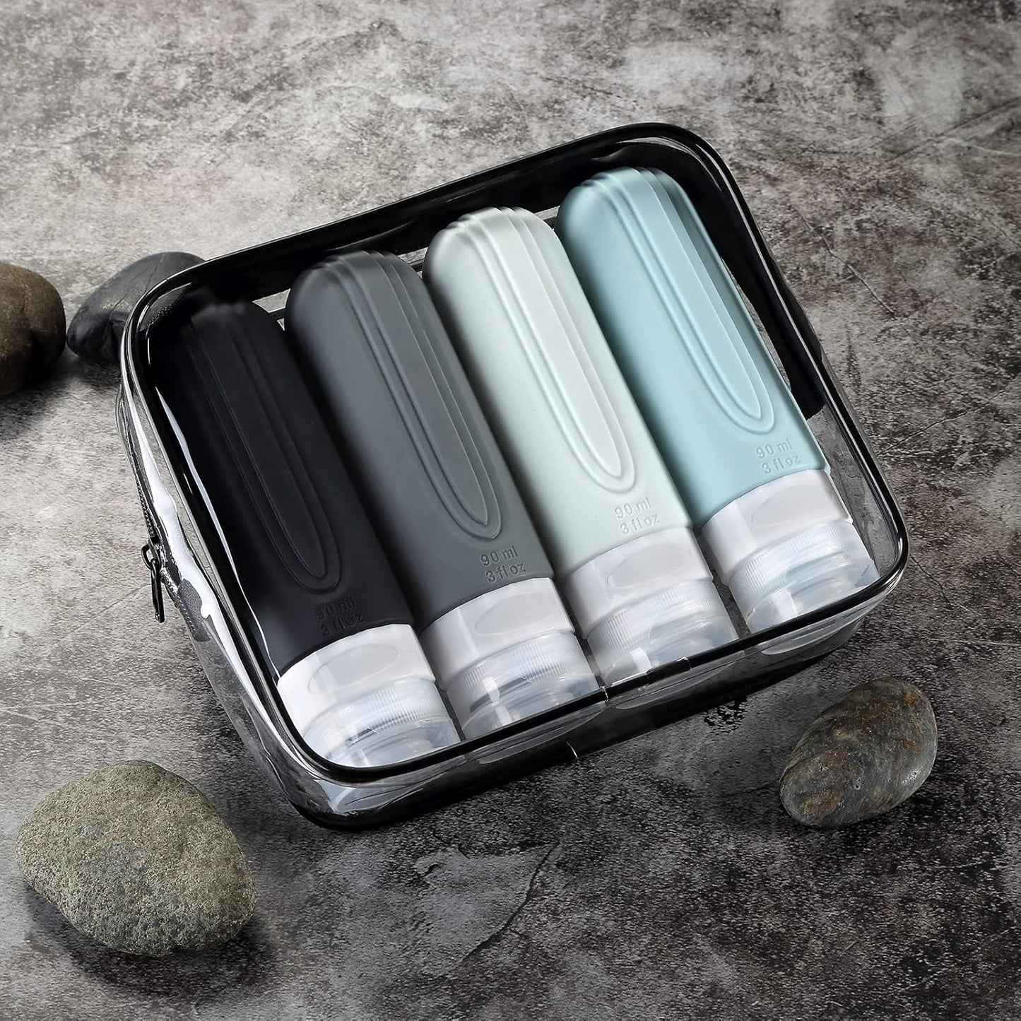 Travel Bottles for Toiletries - TSA Approved 3oz BPA Free Silicone Containers | Leak-Proof & Refillable (4 Pack)