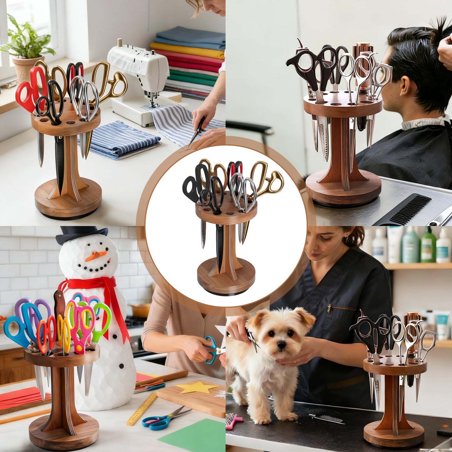 MTGSTOCL Wooden Rotating Scissor Holder,12-Slot Shear Holder with 360° Swivel Base ,Perfect for Sewing ,Quilting , Crafts,Stylists &Hairdressers