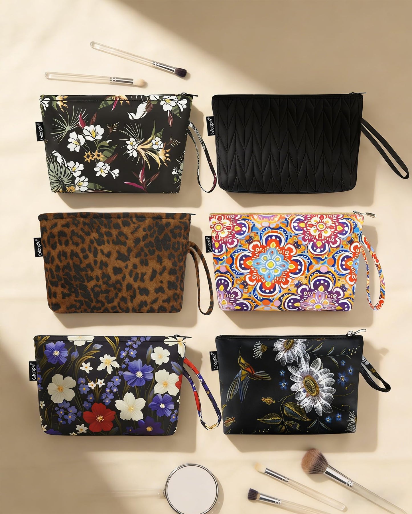 Gloppie Leopard Small Makeup Bag for Purse Wristlet Cosmetic Bag for Women