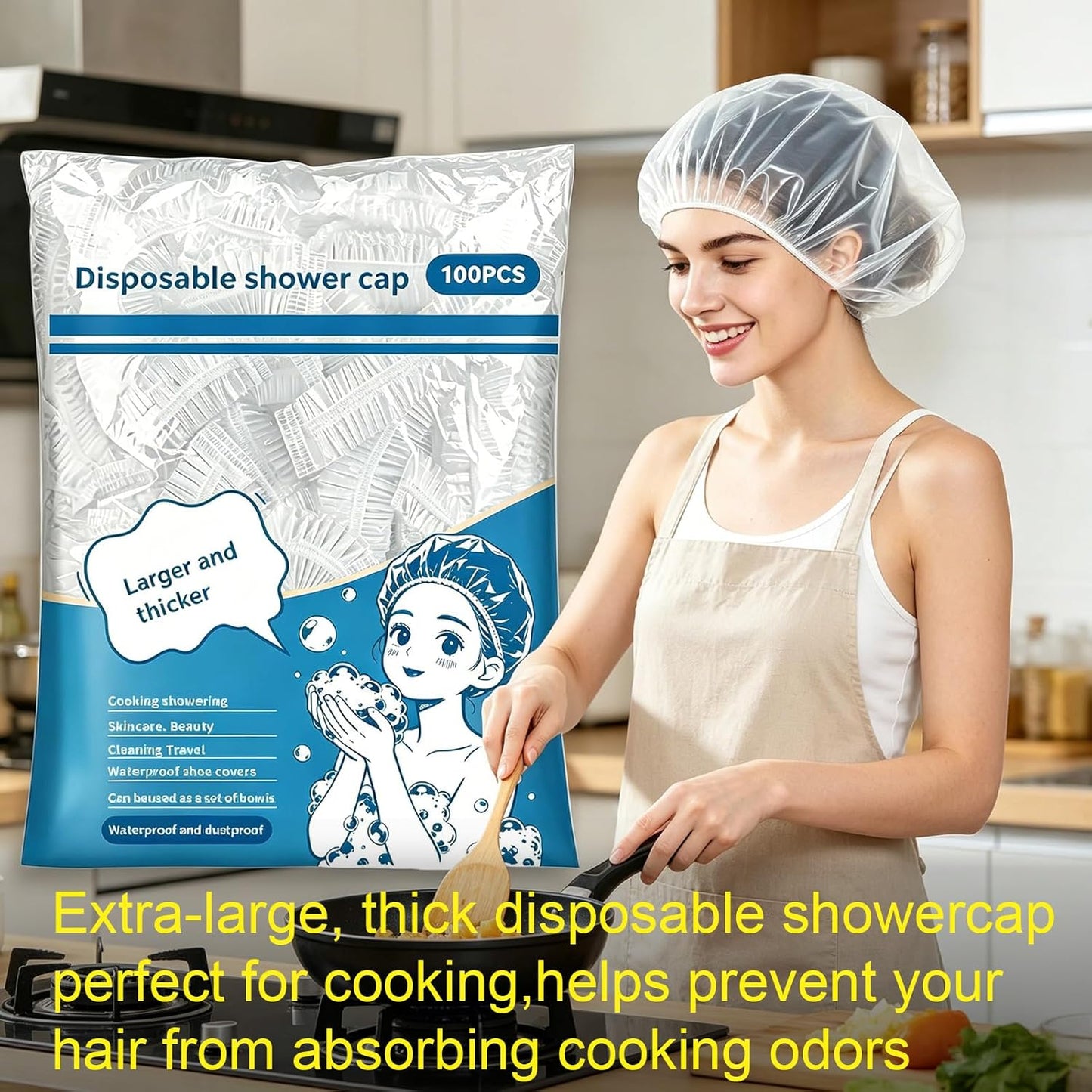 Disposable Shower Caps - Thick & Durable Hair Protection for Showers | 100 Pcs