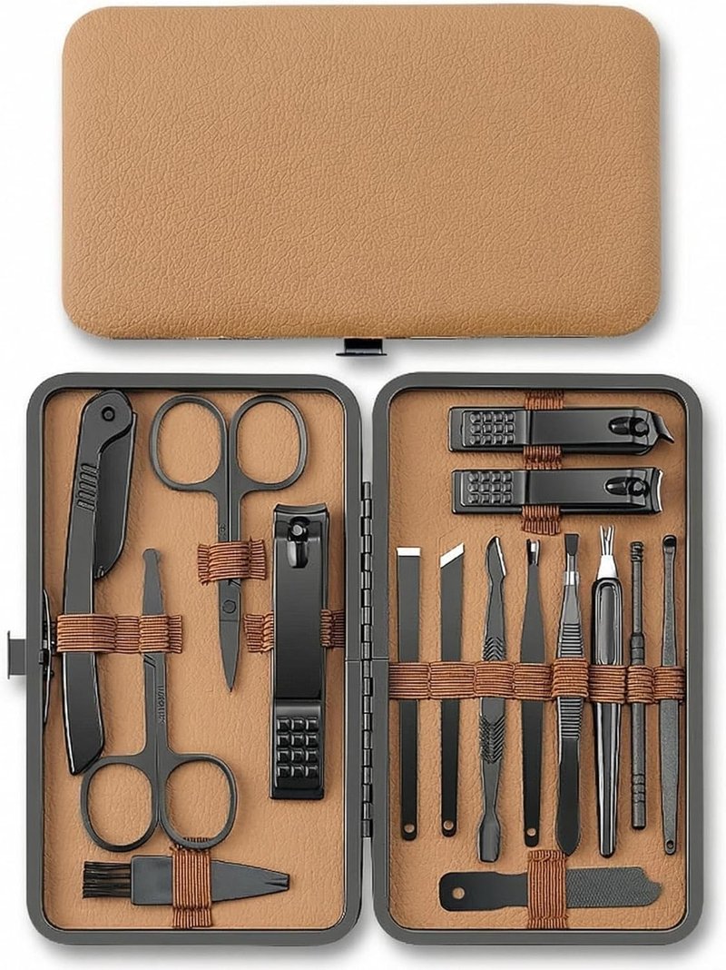 Luxury Stainless Steel Nail and Foot Repair Kit - 16PCS Professional Nail Clippers in Premium Leather Case