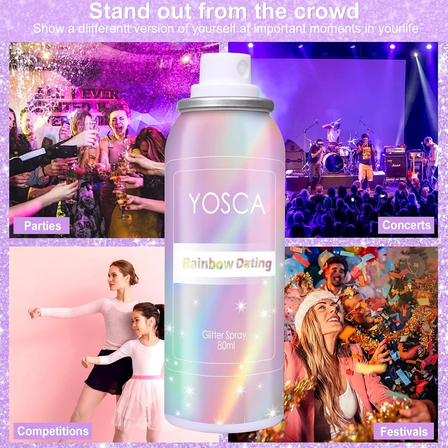 Holographic Silver Body Glitter Spray - 80ML Quick-Drying Shiny Hairspray for Festivals & Parties