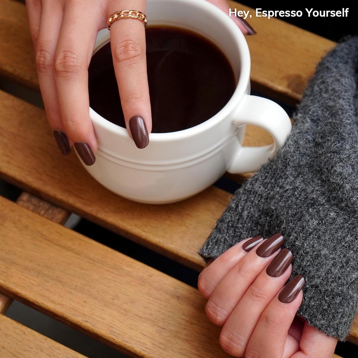 Heyhae Semi Cured Gel Nail Strips - Easy Apply Brown Fall Design | 28 Strips, Prep Pads & Nail File Included