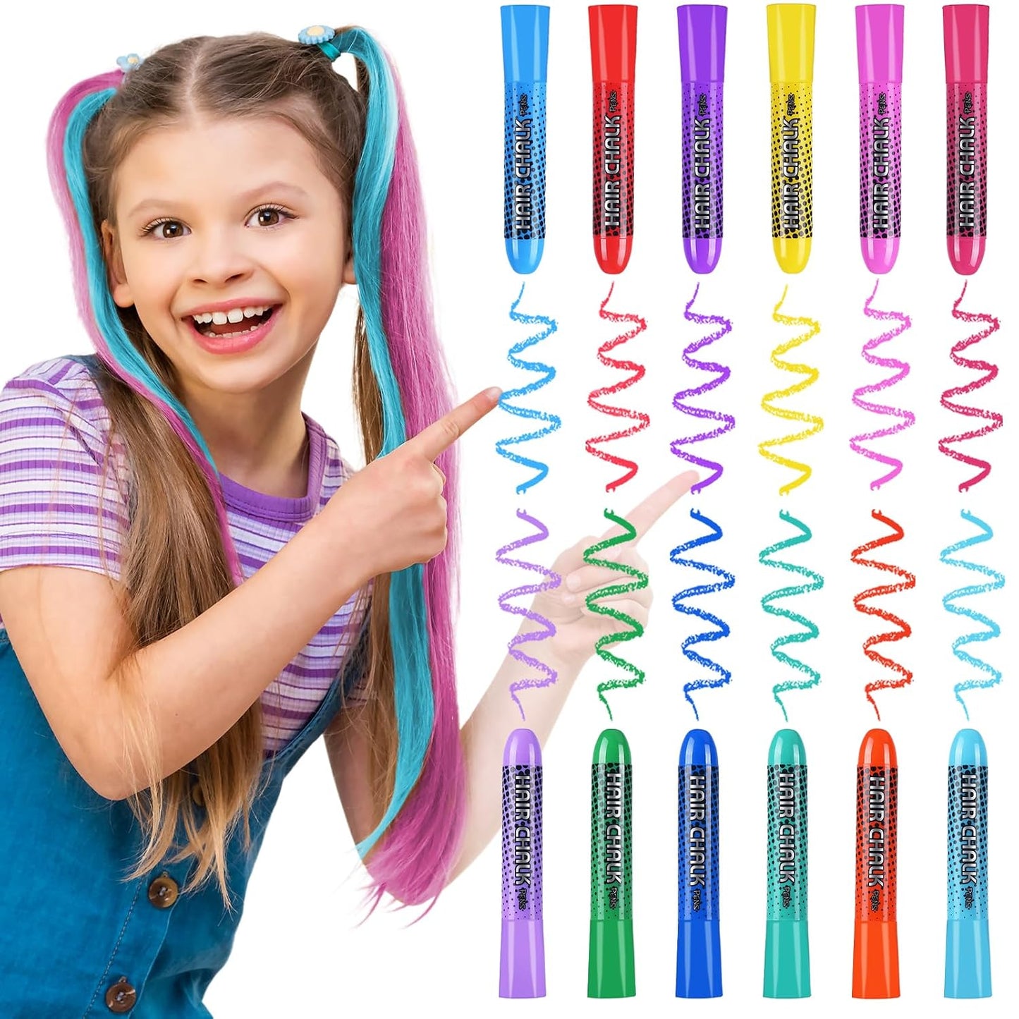 Hair Chalk for Girls - 12-Color Washable Temporary Hair Dye | Perfect Gift for Ages 5-13