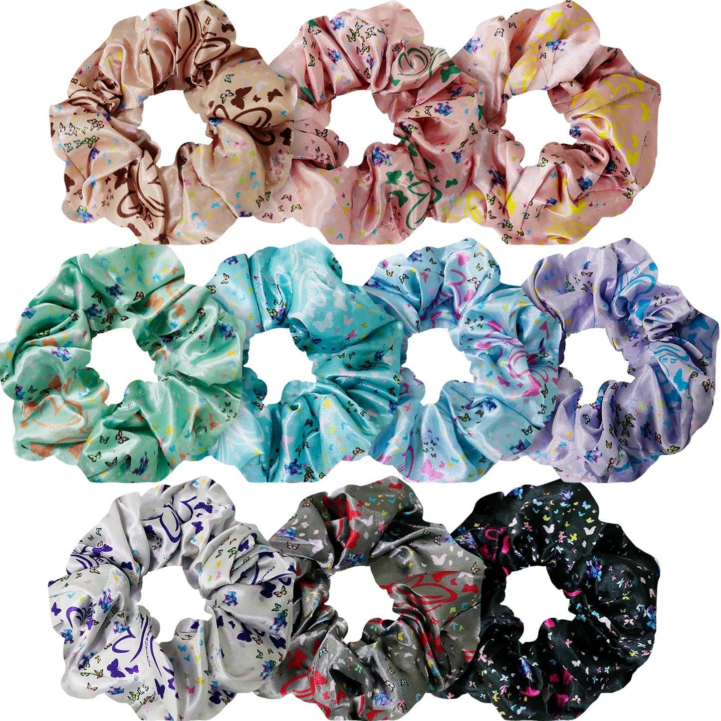 Cute Design Scrunchies - Elastic Hair Ties for All Hair Types | XL Soft Ponytail Set with Ribbon