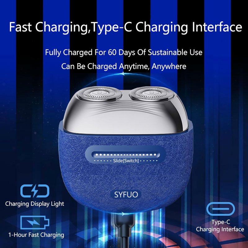 Mini Electric Shavers for Men, Portable Electric Razor with IPX7 Waterproof, Wet and Dry Shaving, USB-C Rechargeable Beard Shaver for Travel, Home, Blue