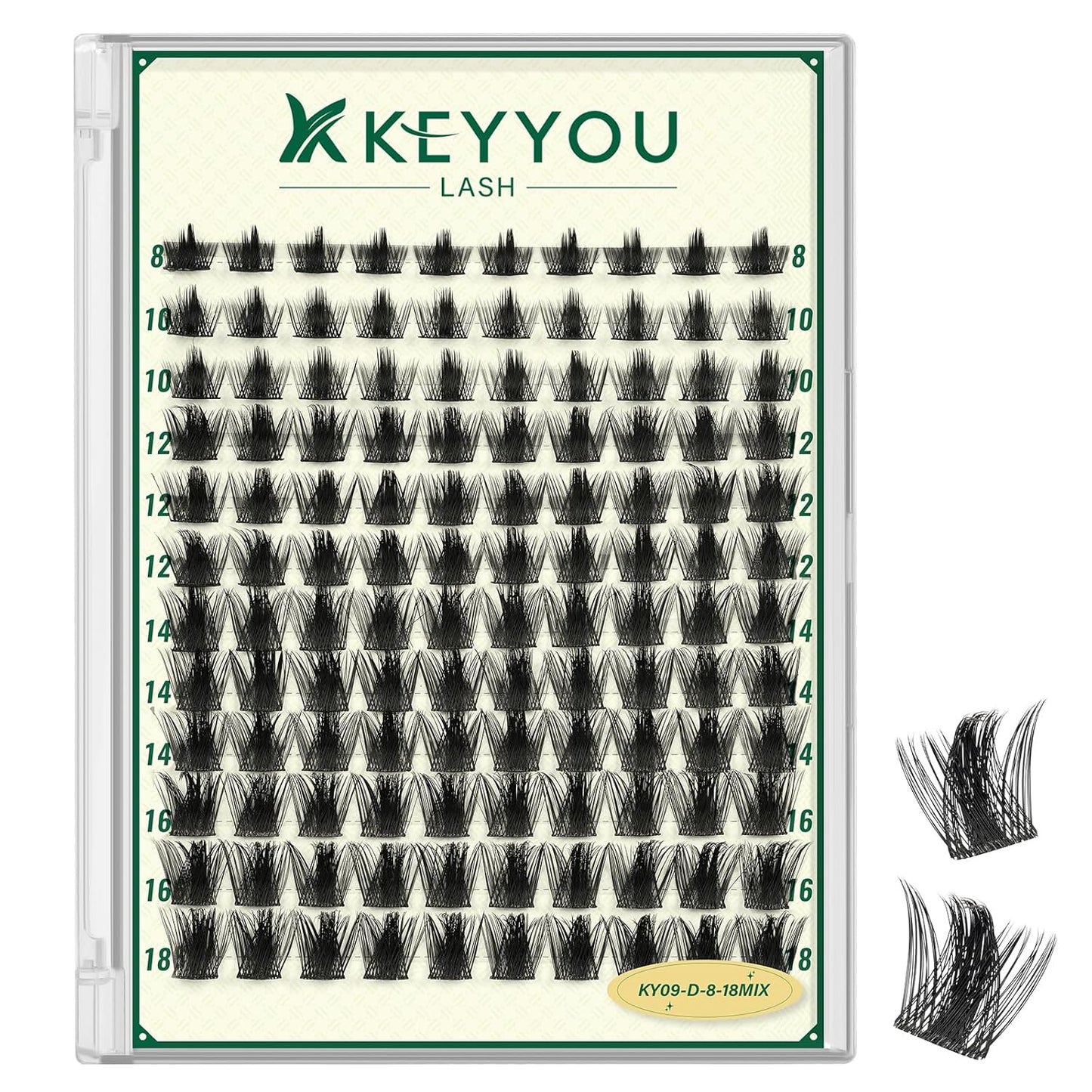 KEYYOU 3D Eyelash Clusters - 280pcs Wispy Volume Lashes | 80D D Curl, 9-18mm Mix