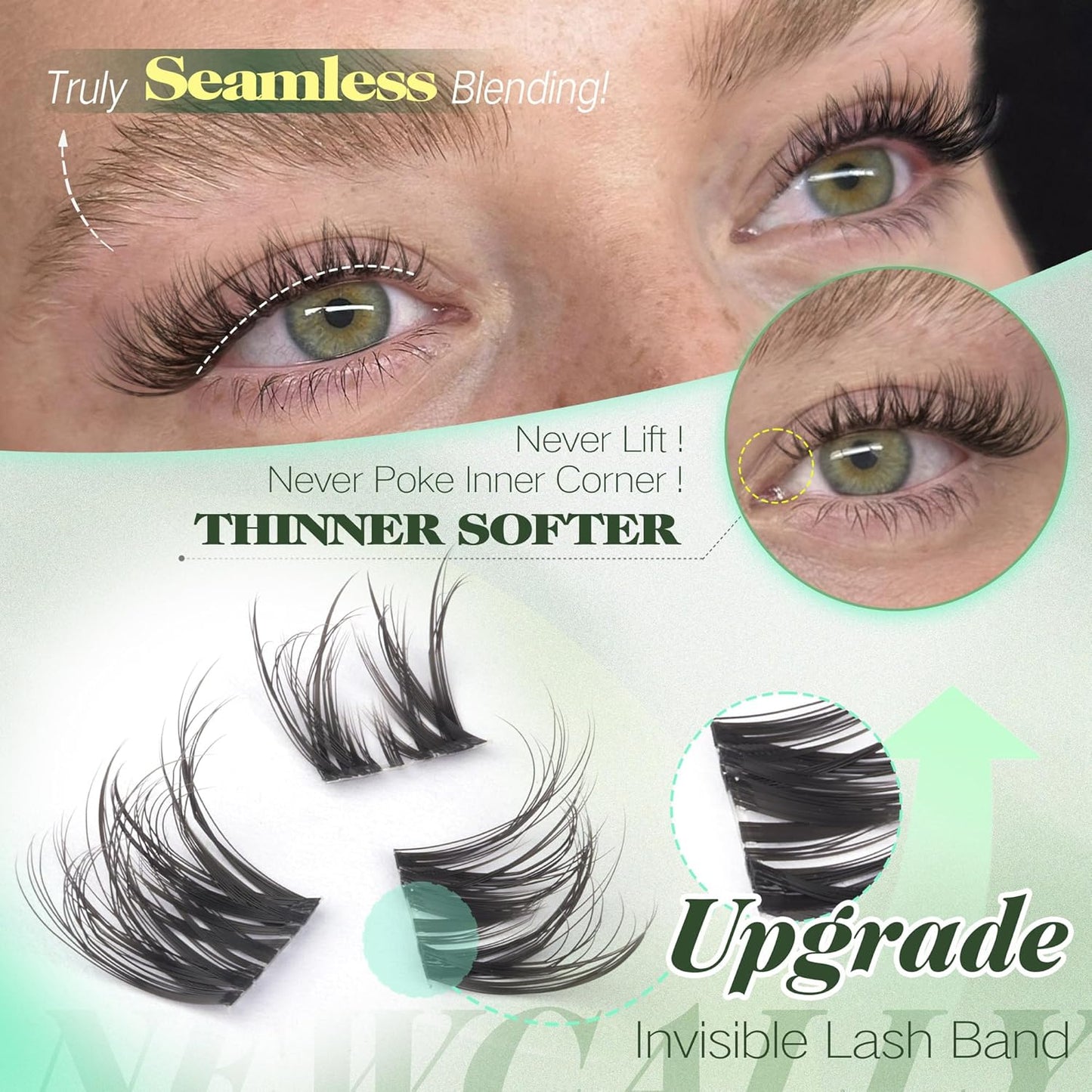 Wispy Lash Clusters - Natural D-Curl Eyelash Extensions with Clear Band | 10-16MM Individual Lashes