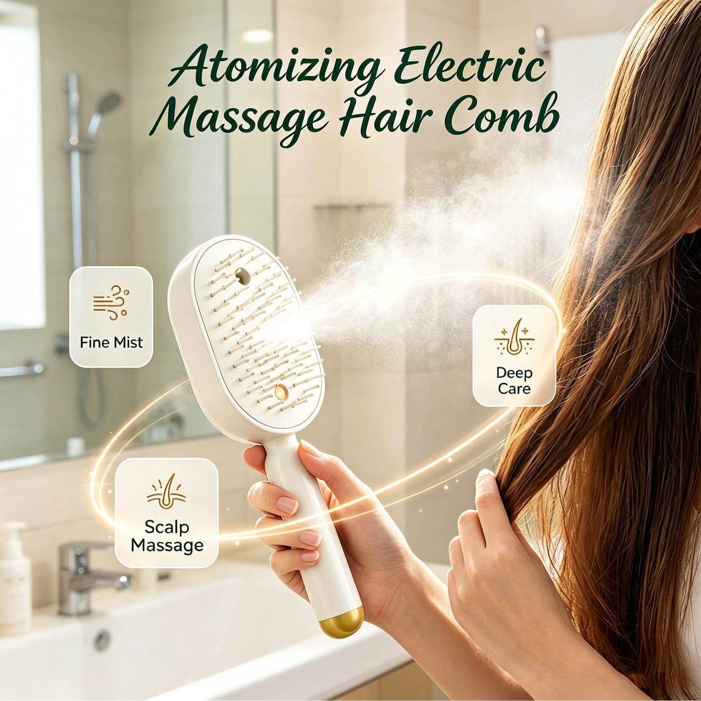 Electric Spray air Cushion Massage Comb, Electric Spray Air Cushion Brush, Self-Cleaning Anti-Tangle Hair Brush, Rechargeable Scalp Comb for Frizz Control, Smooth Shine & Daily Care (White)