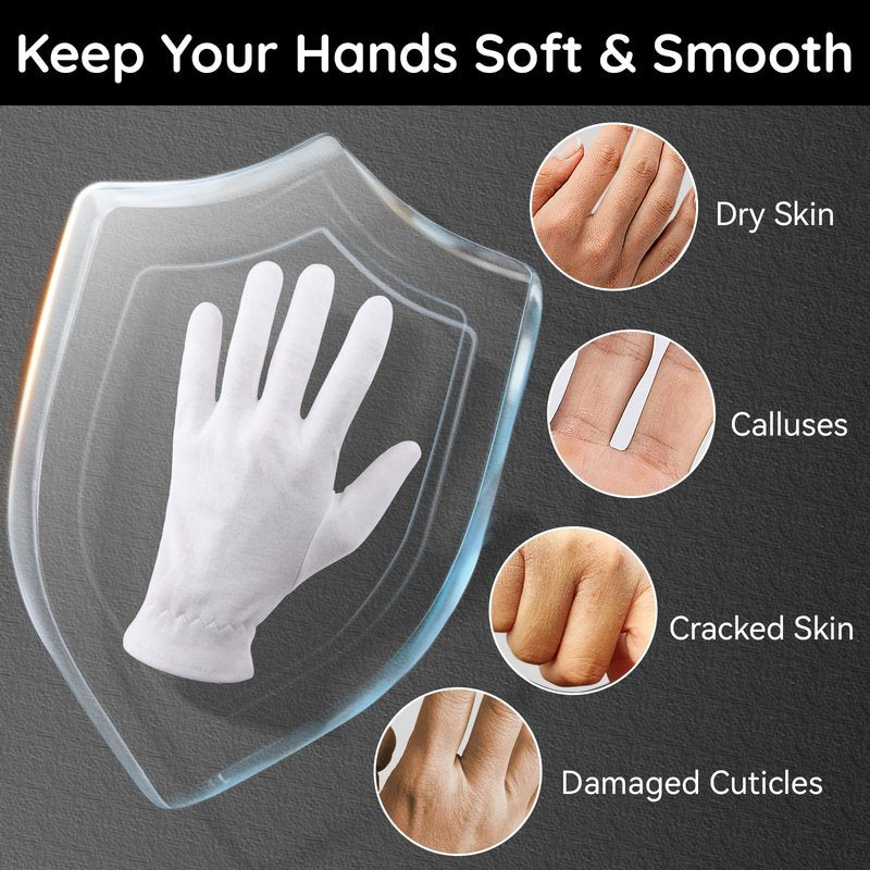 Segbeauty 24 Counts Hand Care Moisturizing Gloves with Elastic Band, Thick White Cotton Gloves for Women Men Dry Hands, 12 Pairs Lotion Sleeping Gloves Overnight, Stretchable Work Glove Liners Medium