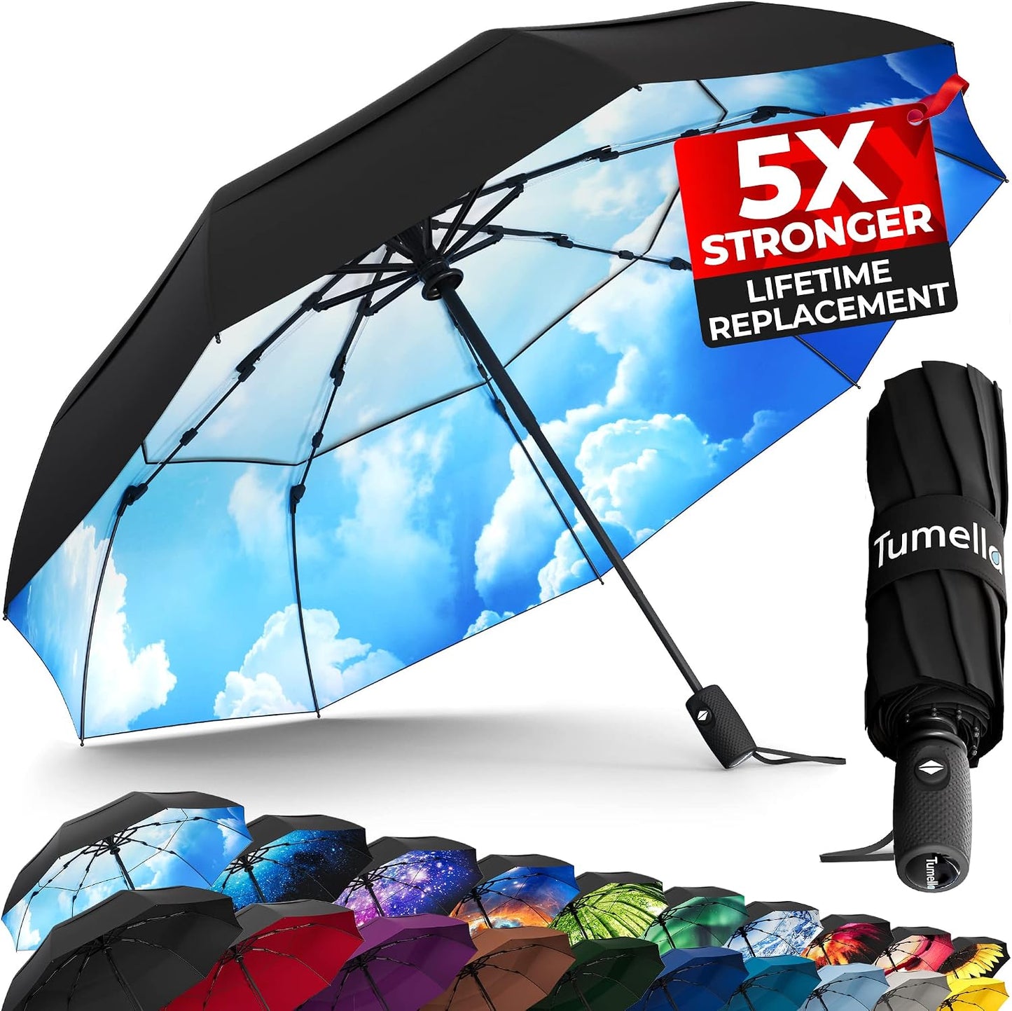 Strongest Windproof Travel Umbrella - Compact, 100MPH Tested | Lightweight, Automatic Folding, One-Handed Use