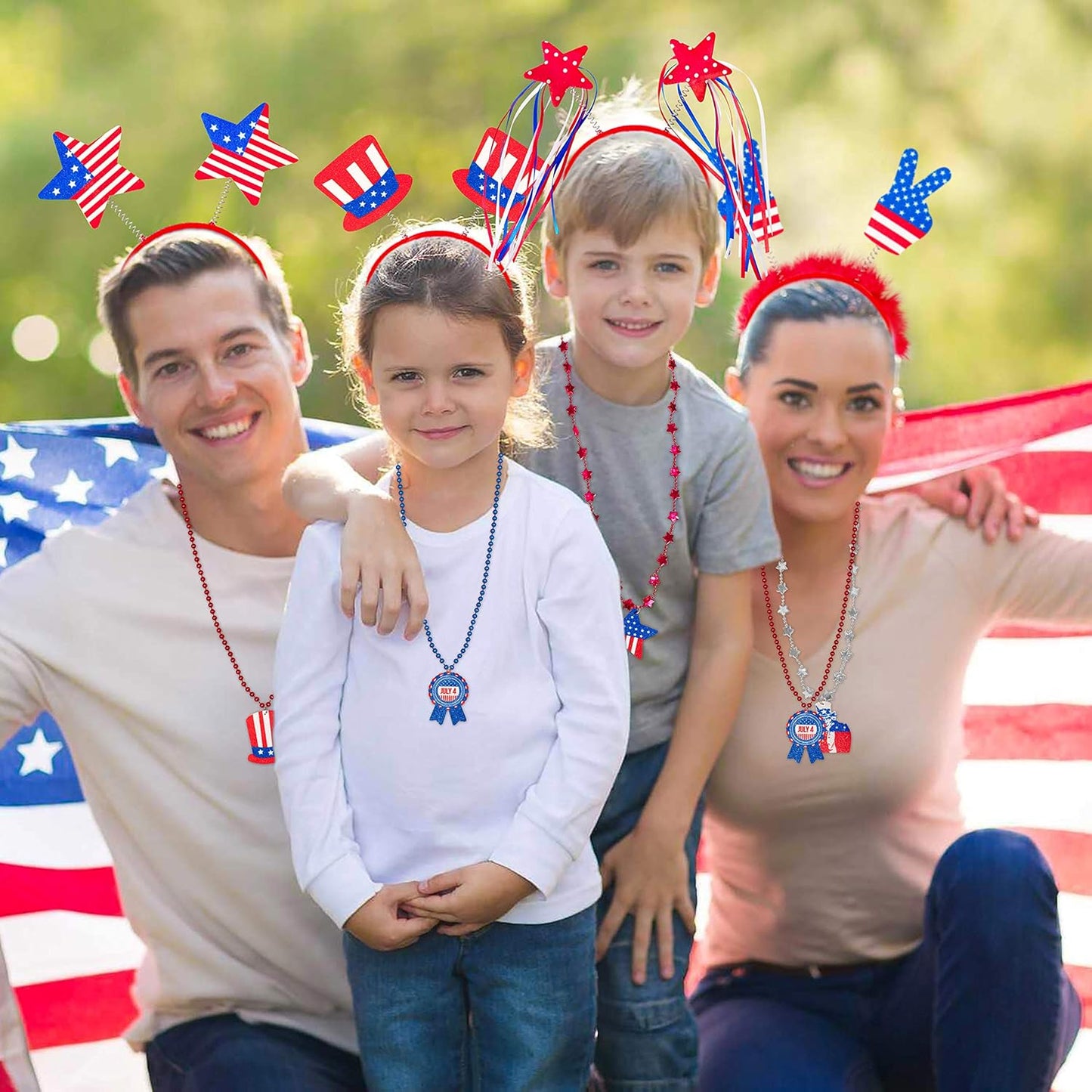 12PCS Patriotic Headbands for 4th of July | Red, White & Blue Party Accessories