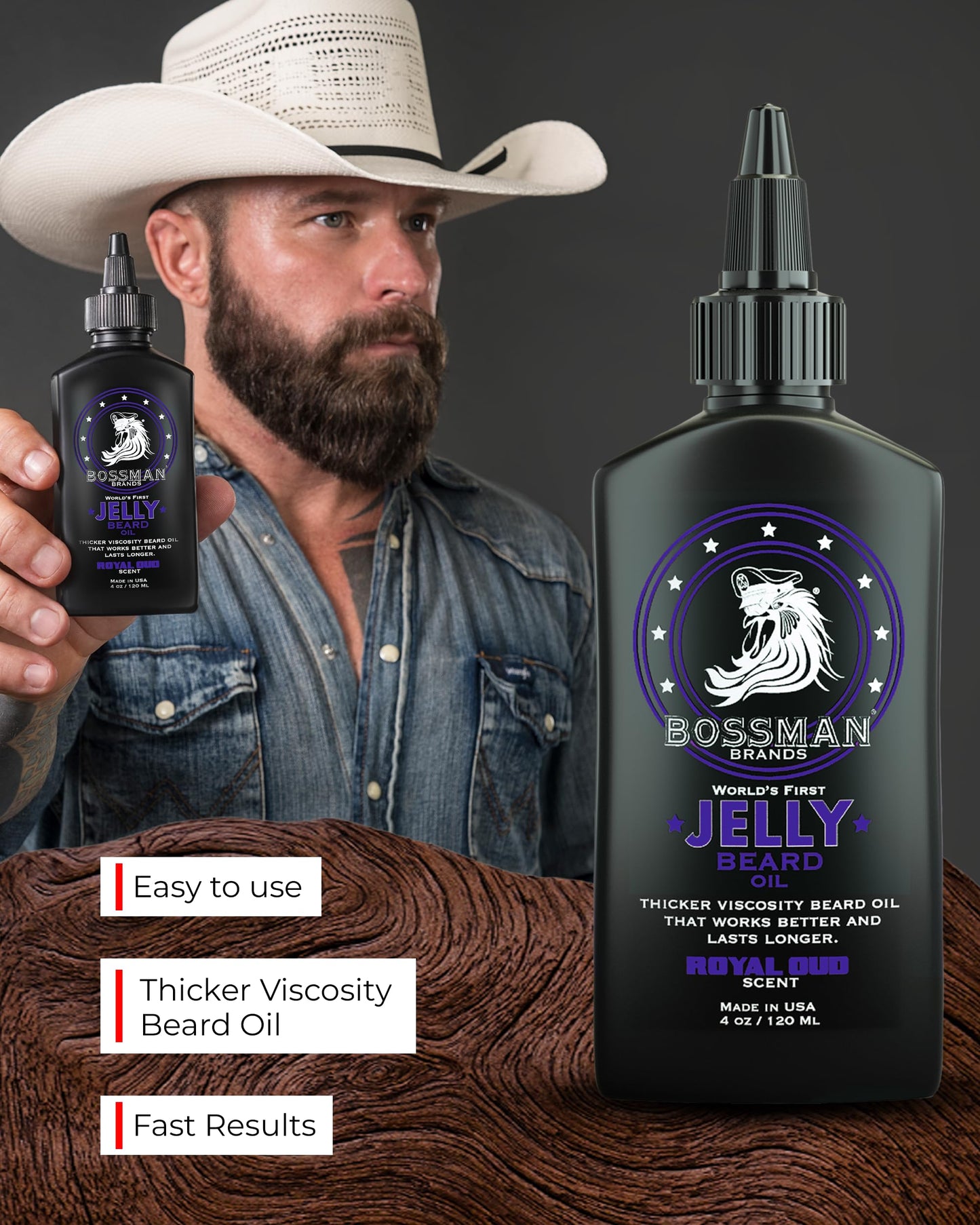 Bossman Jelly Beard Oil for Men - 3 Pack (12 oz in Total, Royal Oud Scent) – Softens, Moisturizes & Conditions with Natural Ingredients