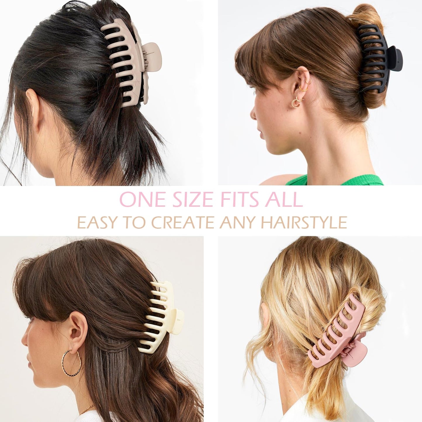 Large Hair Claw Clips - 12 Pack Flower & Square Clips for Thick Hair | Strong Hold & Matte Finish