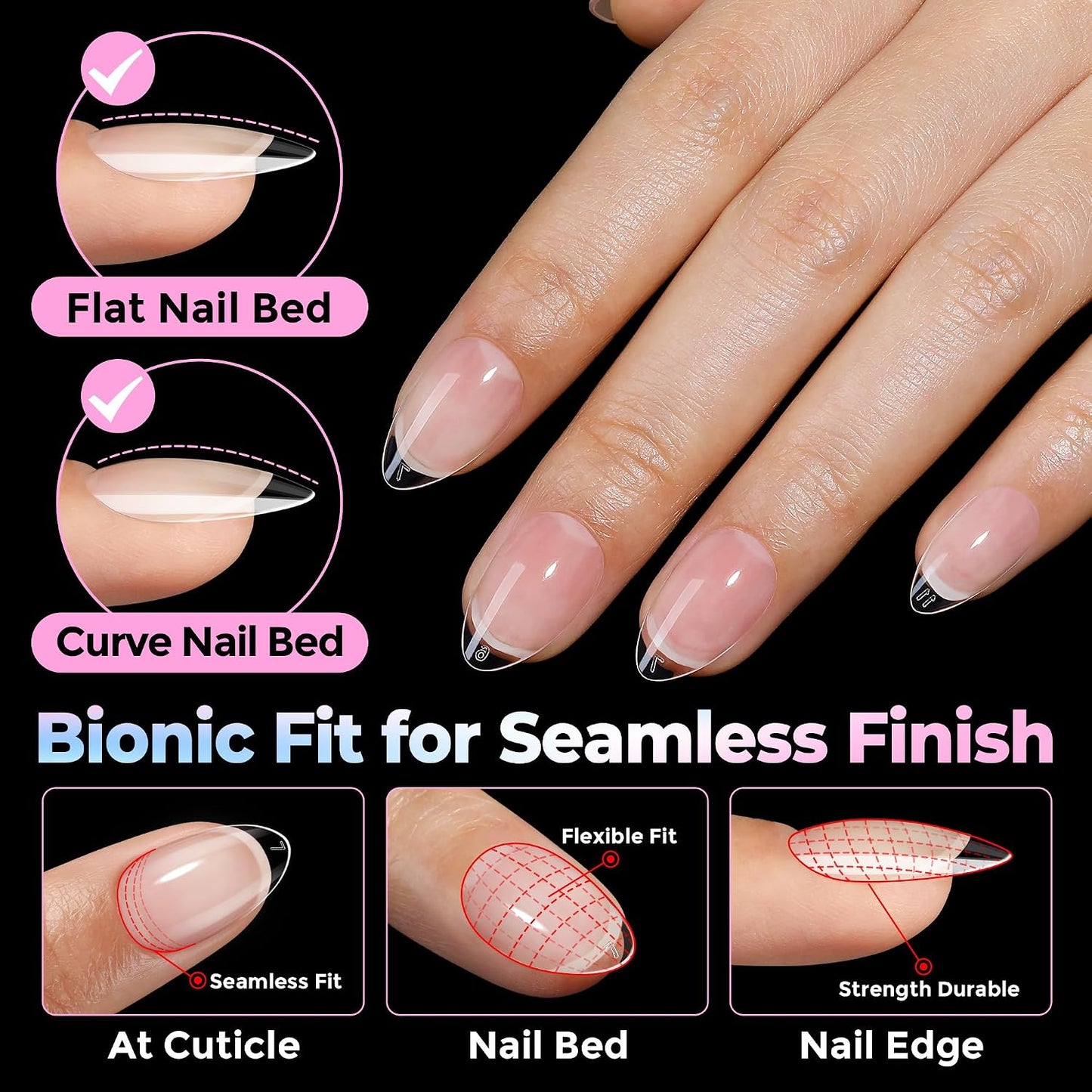 Short Almond Gel Nail Tips - 300PCS Pre-Etched Soft Gel for Easy DIY | Snug Fit Acrylic Extensions