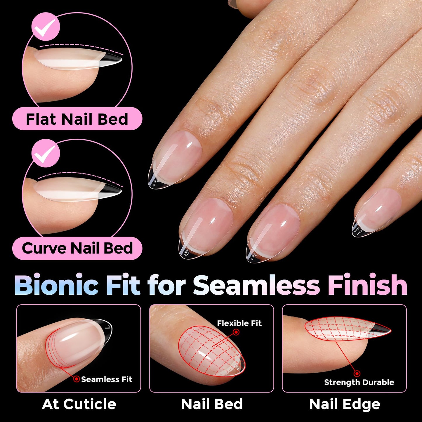 UNA GELLA Short Almond Gel Nail Tips 15 Sizes 300PCS Pre-Etched Soft Gel Clear Nail Tips Easy DIY Salon Short Almond Press On Nails Snug Fit Acrylic Fake Tips Extensions Long-Lasting Hold