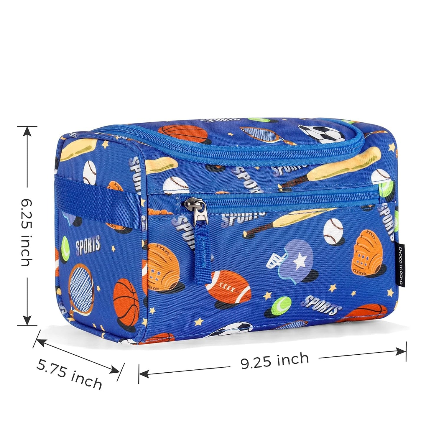 Kids Toiletry Bag - Choco Mocha Travel Hanging Waterproof Design | Cute Blue Gift for Boys