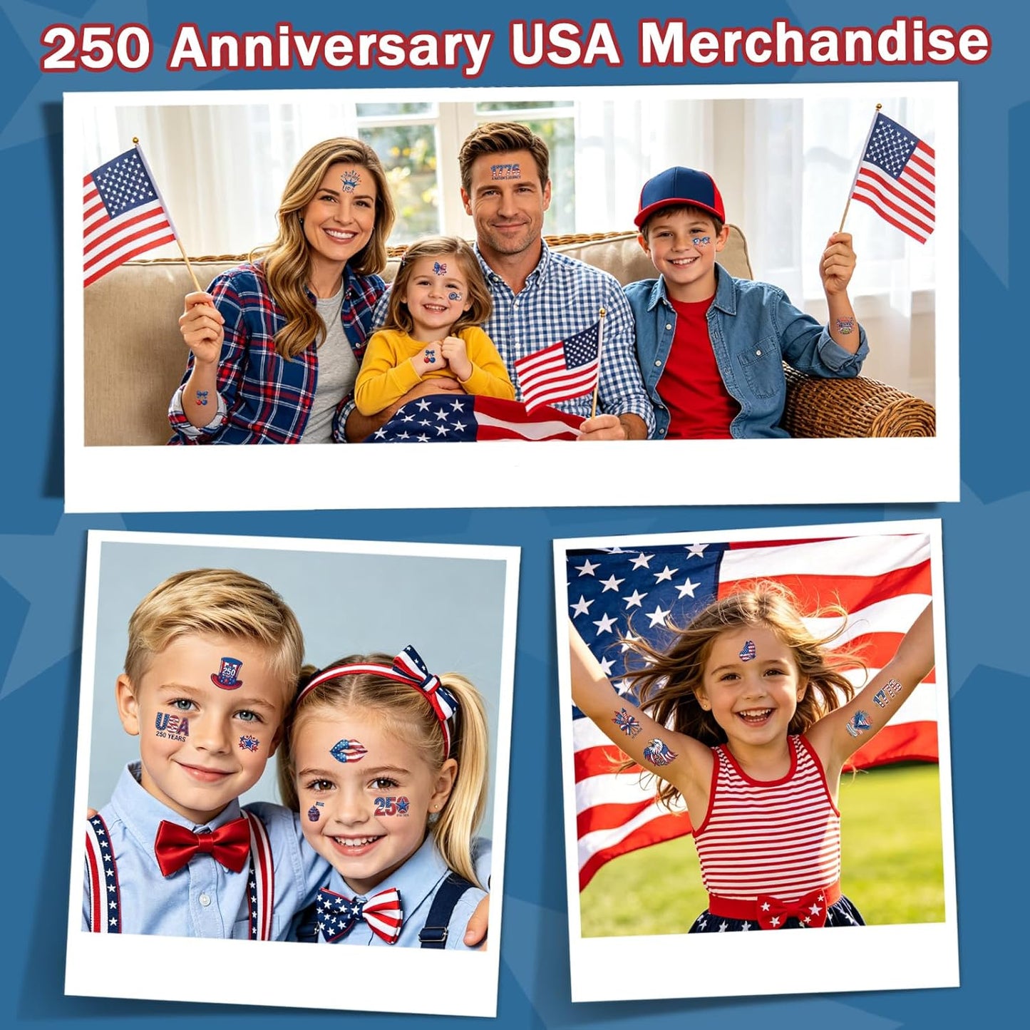 4th of July Temporary Tattoos - 80 PCS American Flag Designs | Red, White & Blue Kids' Party Accessories