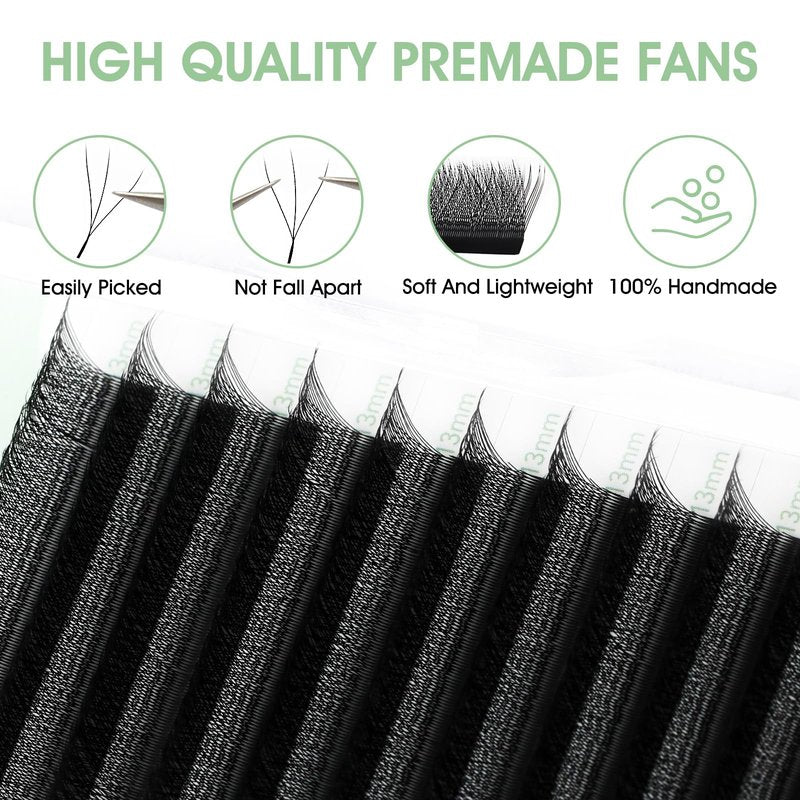 NATUHANA 4D YY Eyelash Extension Colored 0.10mm C Curl 9-15mm Mixed Tray Premade Fan 2D Y Shape Volume Lash 12 Rows Color Lashes (9-15 MIX, Black, 0.10 C)