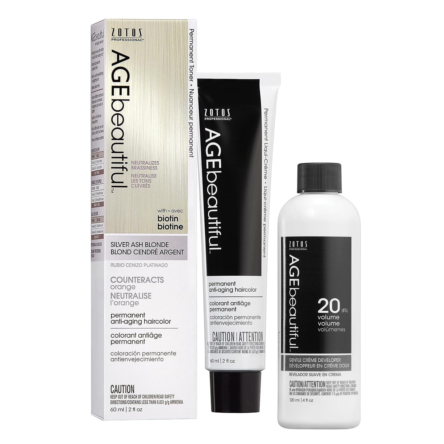 AGE Beautiful Permanent Hair Color Cream - 100% Gray Coverage Hair Dye with Biotin for Fuller, Thicker Hair | Professional Salon Quality