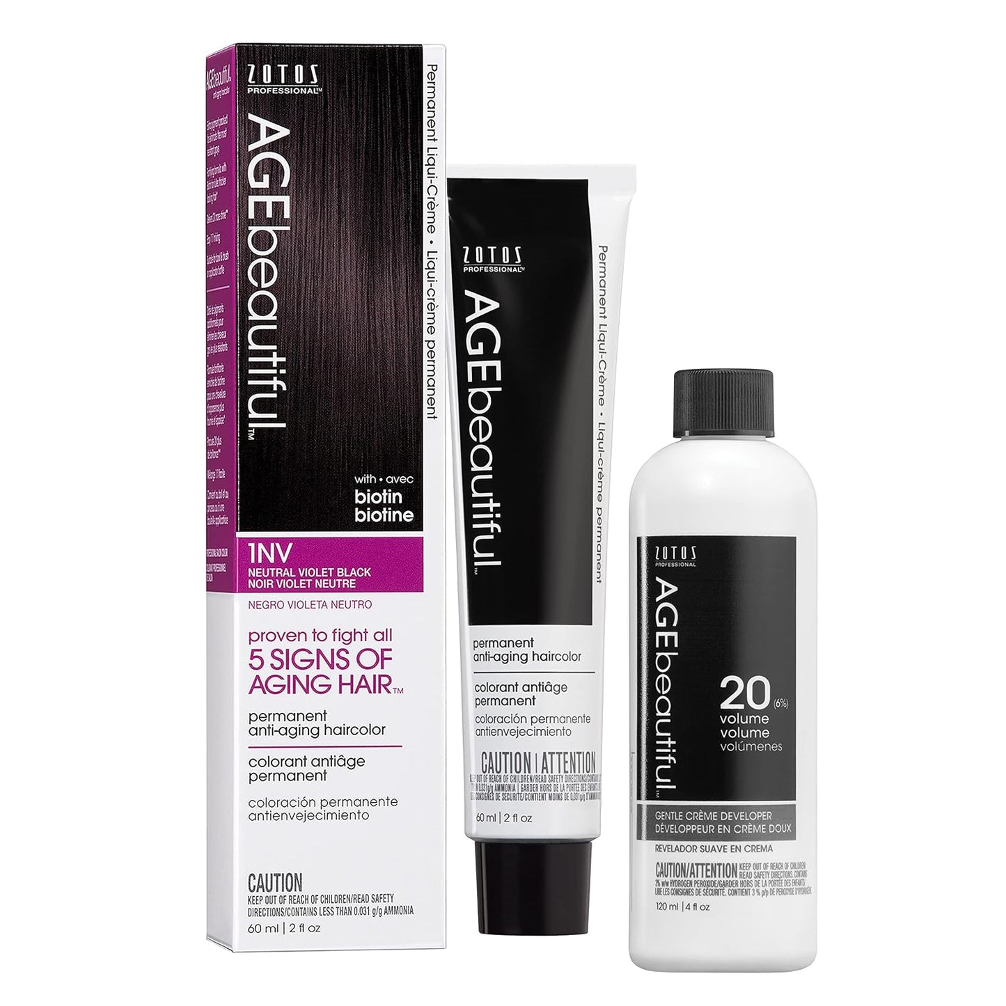 AGE Beautiful Permanent Hair Color Cream - 100% Gray Coverage Hair Dye with Biotin for Fuller, Thicker Hair | Professional Salon Quality