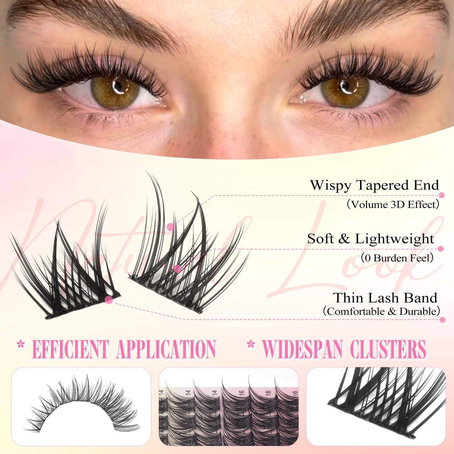 Wispy Lash Clusters Natural Eyelash Clusters C-Curly Individual Lashes 8-16 mm Cluster Eyelash Extensions Natural Look Lash Extension with Thin Lash Band DIY Lash Extension at Home by WTVANE