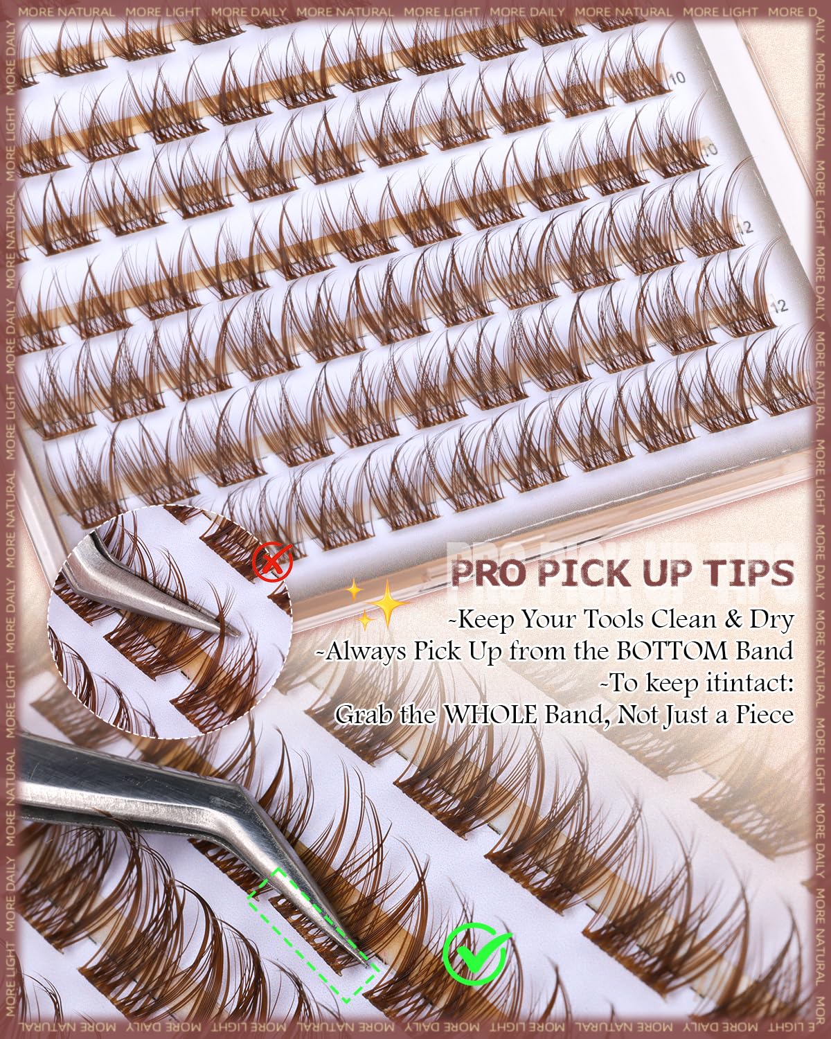 Wtvane Brown Lash Clusters Natural Eyelash Clusters 8-10-12mm Short Lash Extensions Wispy Lash Clusters C Curl Individual Lashes Cluster with Thin Band Soft Brown Eyelashes Clusters for Clean Makeup