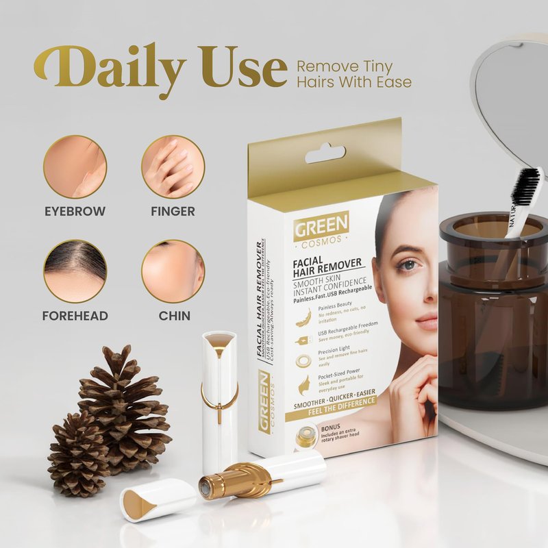 Facial Hair Remover for Women – Gentle & Painless Removal for Peach Fuzz, Lip & Chin – USB Rechargeable