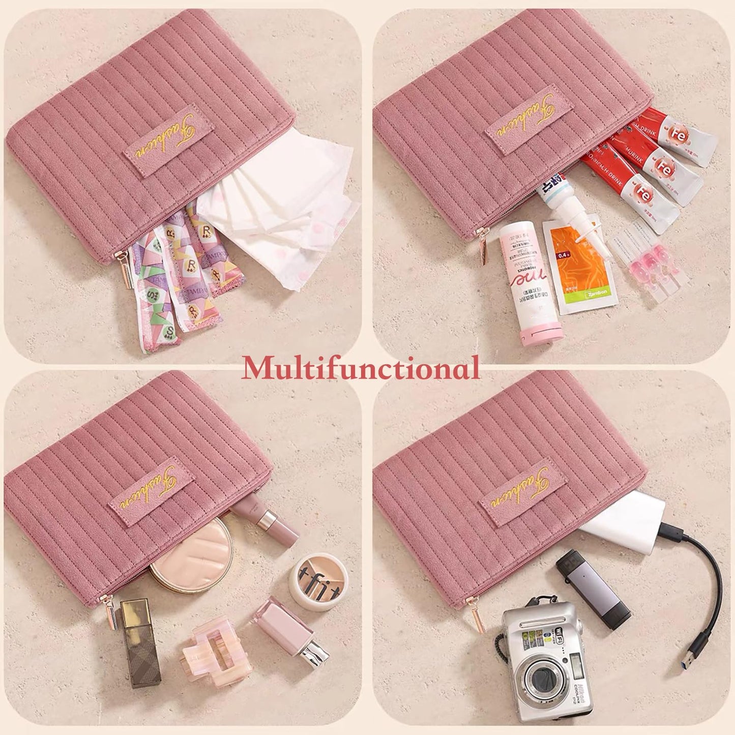 Duleylv Makeup Bag for Purse Small Cosmetic Bag Small Makeup Pouch with Zipper Soft Makeup Organizer Bag for Women Pink