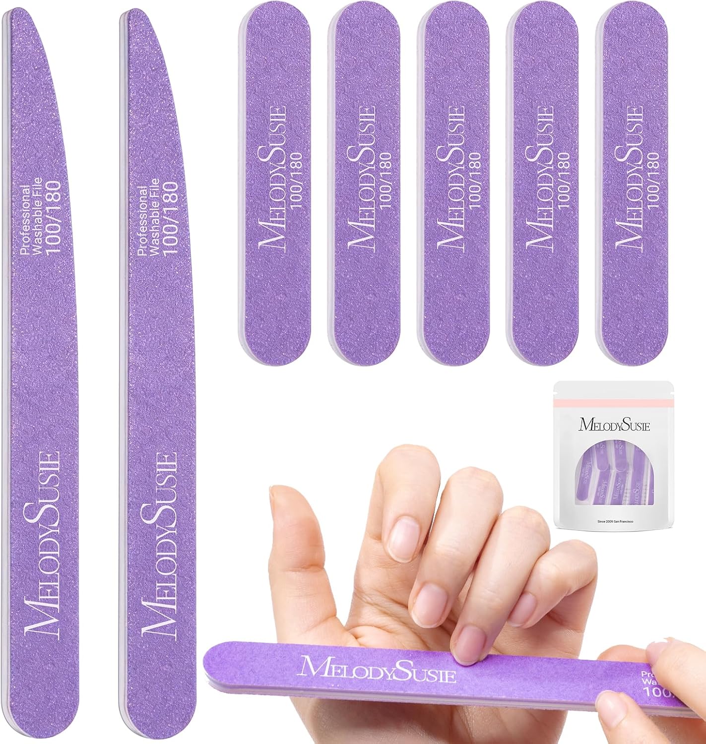 Professional Nail Files - 4Pcs Double-Sided Emery Boards for Acrylic, Gel & Natural Nails | Pink & Purple