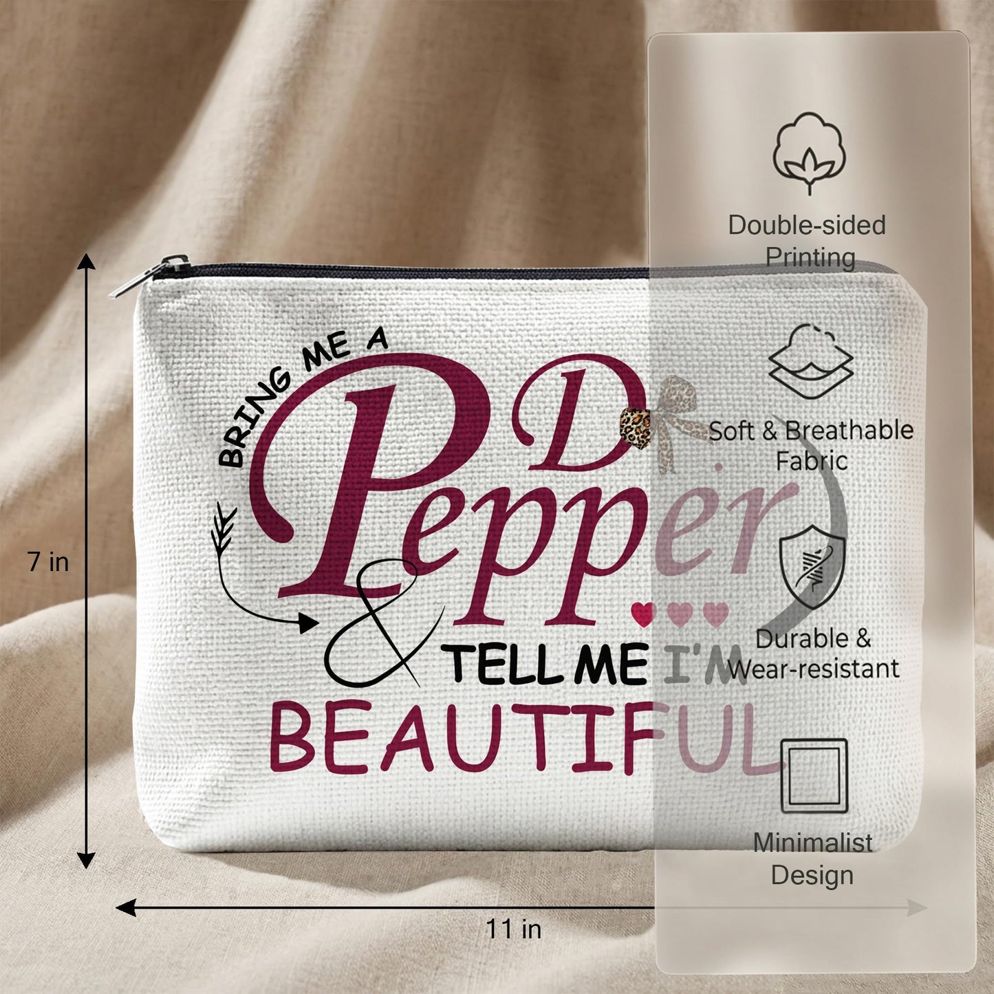 Pepper Merch Makeup Bag, Doctor Pepper Stuff Lover Travel Cosmetic Pouch