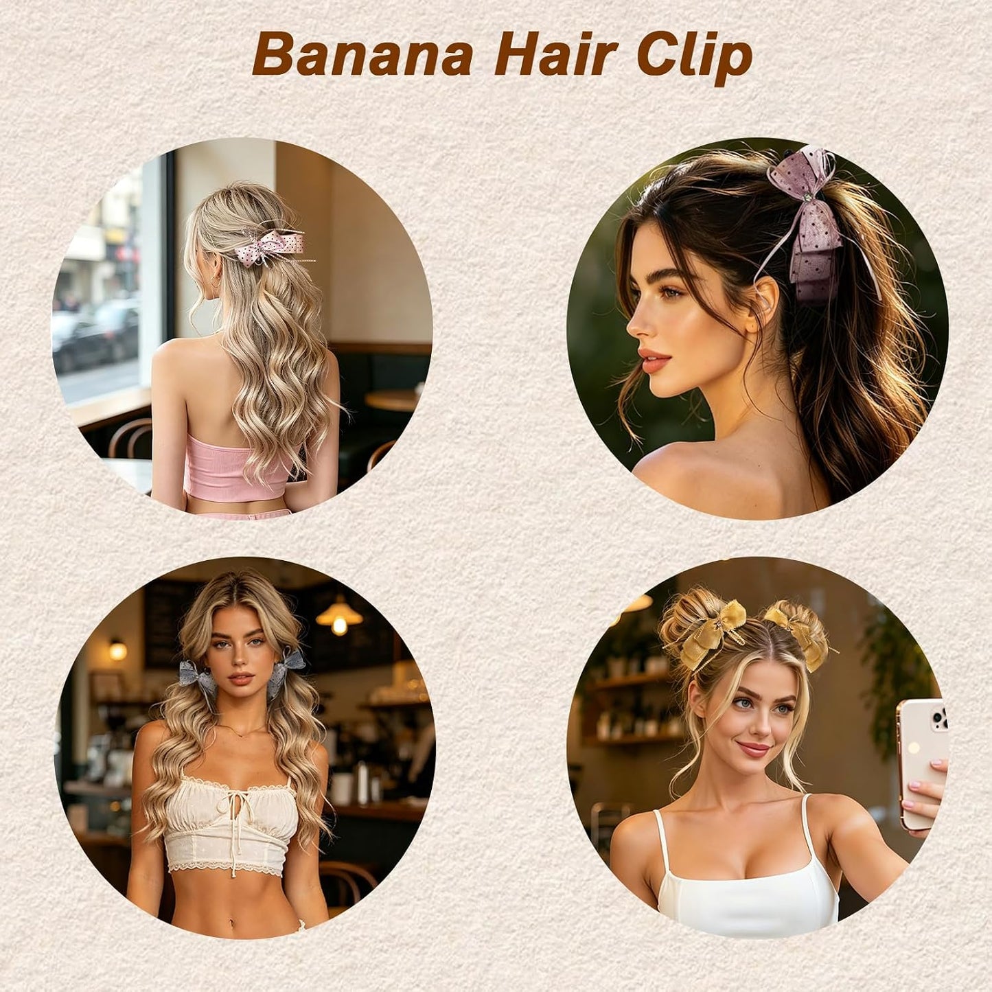 Banana Clips for Women - Cute Satin Polka Dot Hair Bow Claw Clips | Perfect for Thick & Thin Hair - Seersucker Yellow