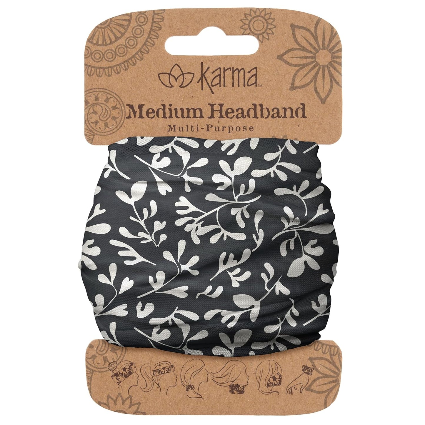 Floral Headband for Women | Stretchy Fabric Hair Scarf - Light Tan & Blue - Medium Size
