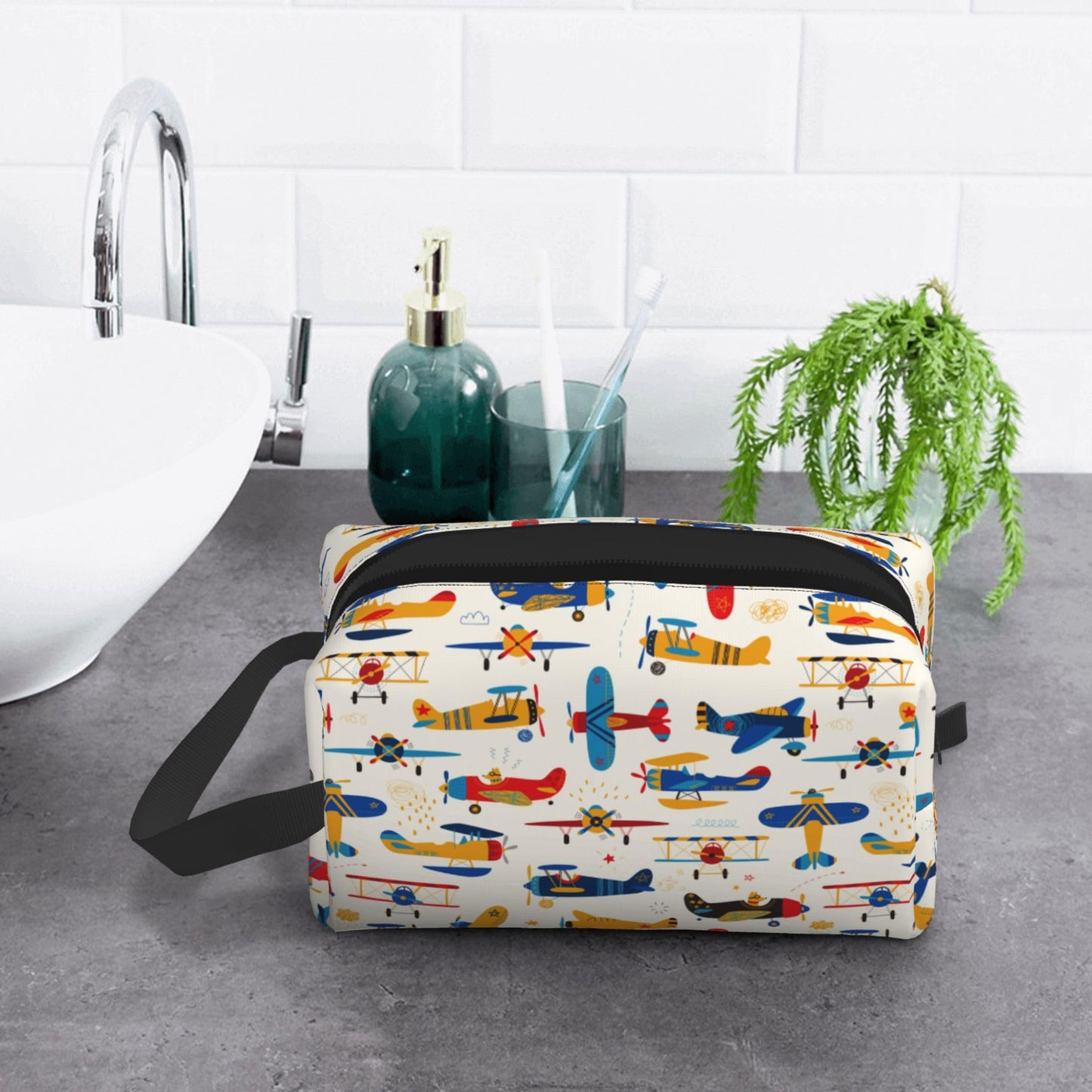 Xalvyriehf Kids Travel Toiletry Bag for Boys Girls - Waterproof Makeup Pouch Hanging Cosmetic Wash Bags Dopp Kit Shaving Bag for Toiletries Accessories(Helicopter Aircraft)