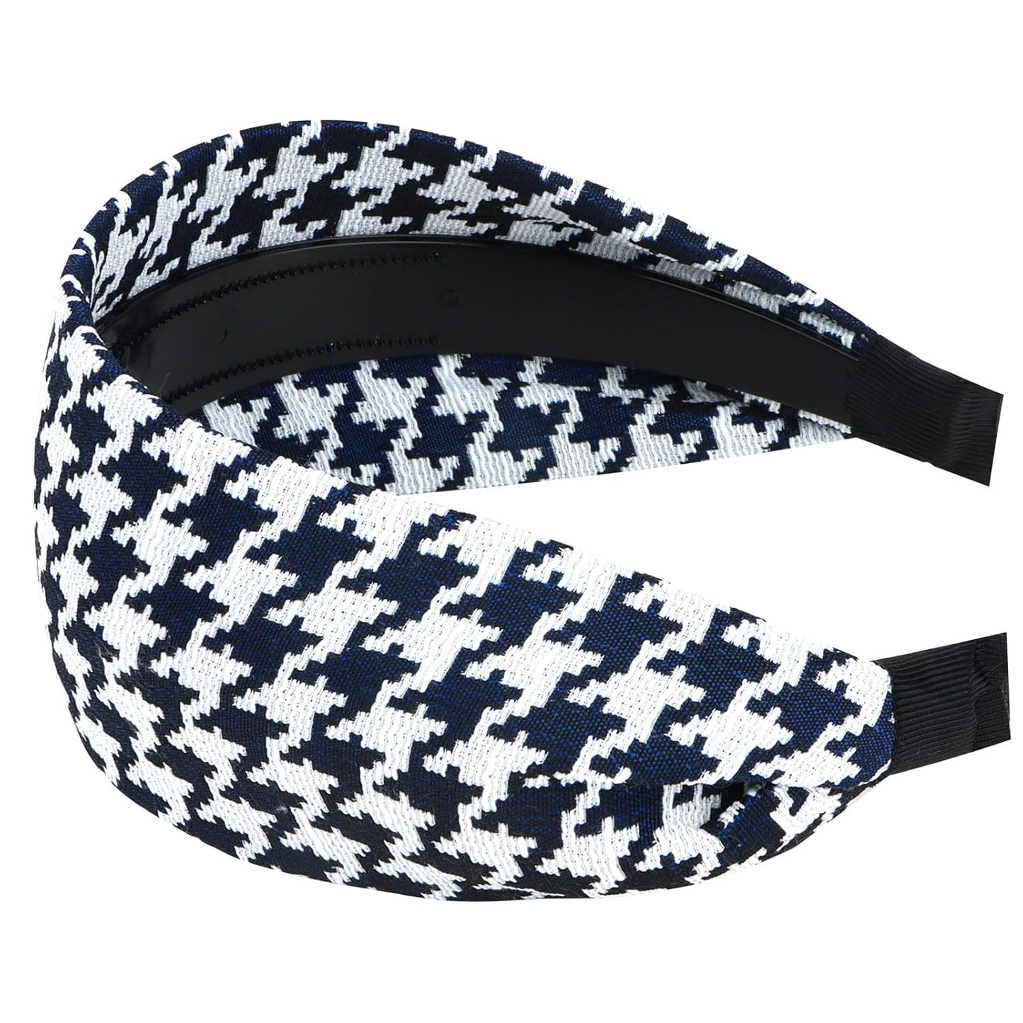 Navy Blue Plaid Headband - Boho Wide Thick Hair Accessory for Women | Comfortable & Stylish Hair Turban