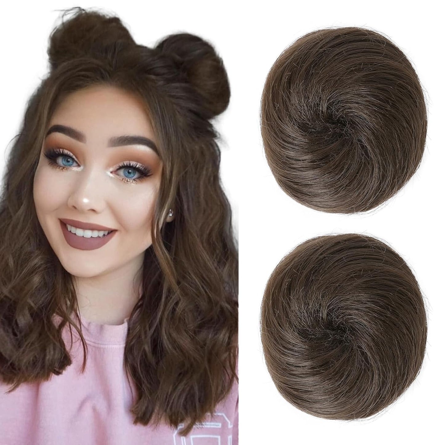 Mini Claw Clip Hair Bun Extensions - 2 PCS Messy & Cat Ears Updo Accessories | Golden Blonde Mix